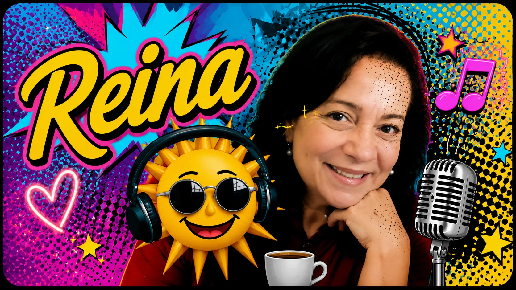Reina, voz de SOL Radio, con una taza de café.